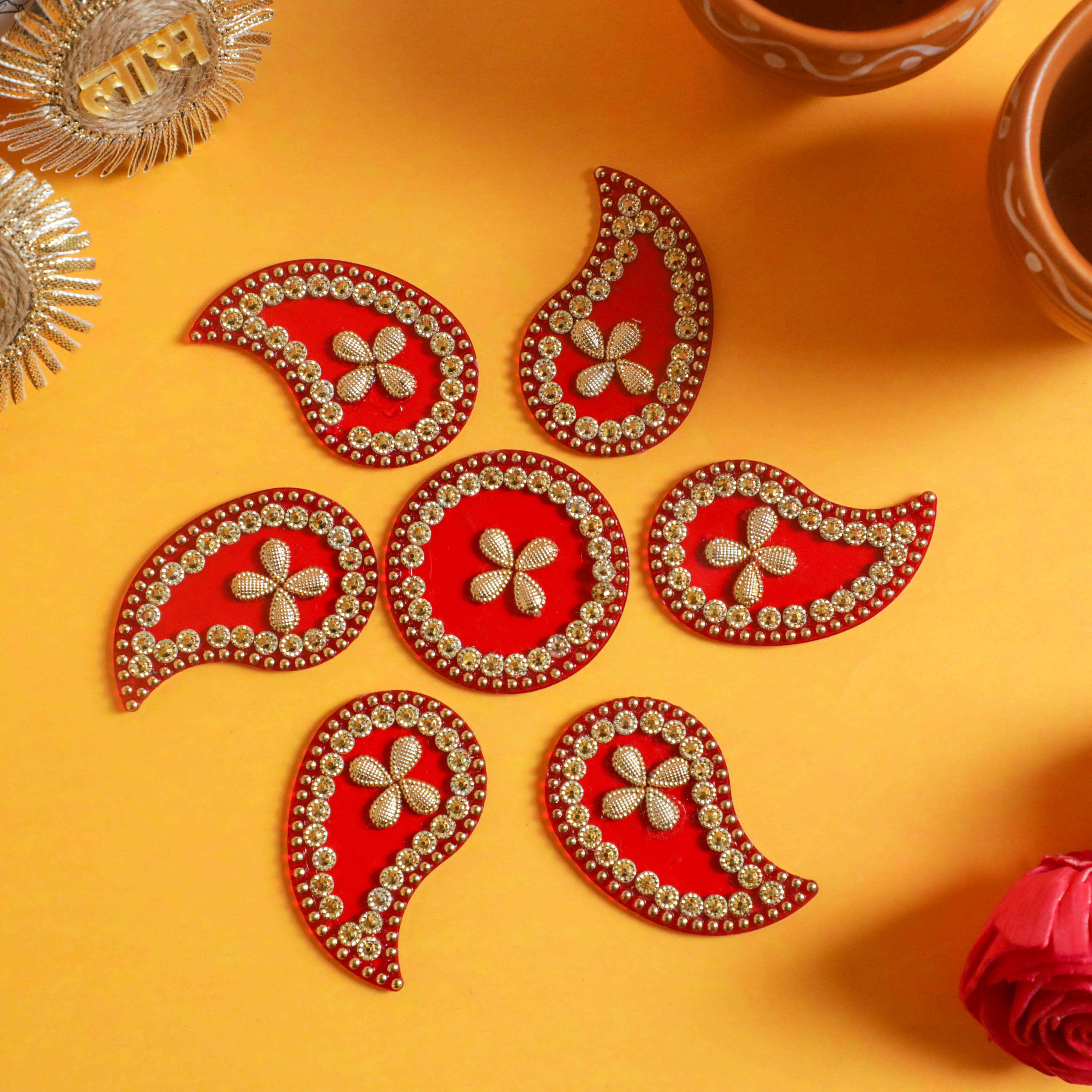 Red color Acrylic Rangoli design