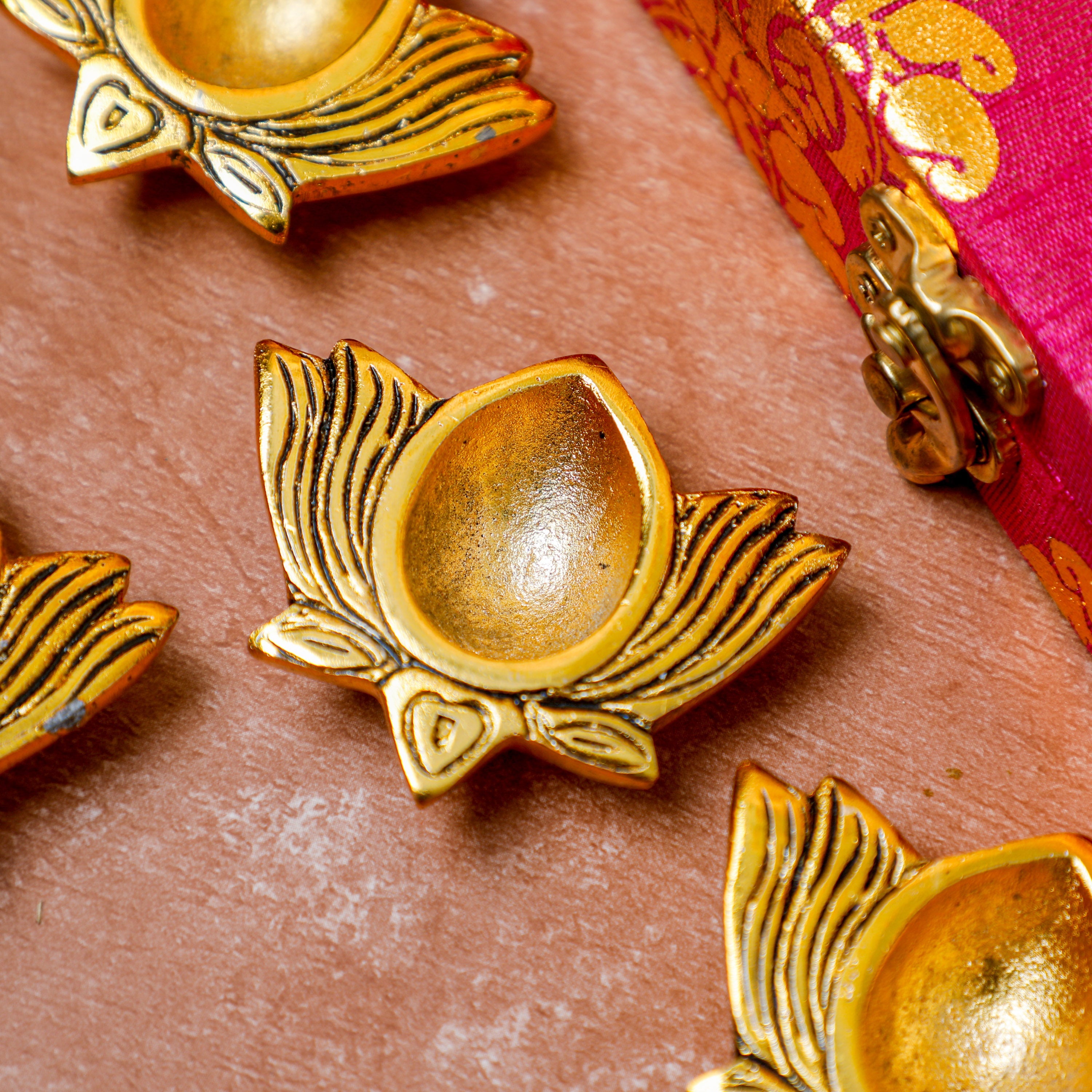 handmade lotus shape gold color diyas