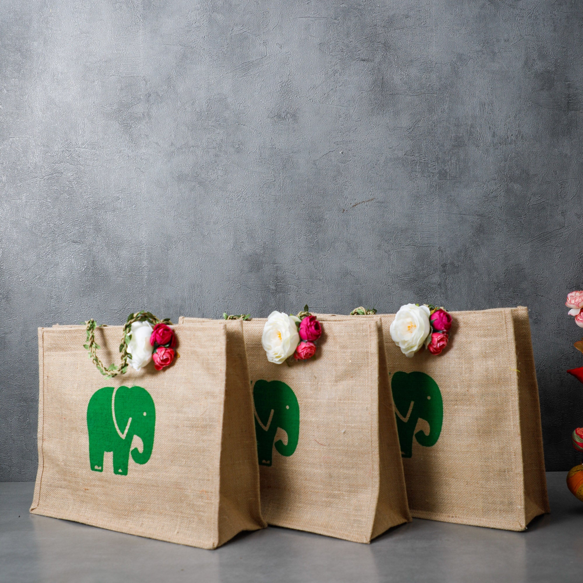 Jute Bag with Elephant Print